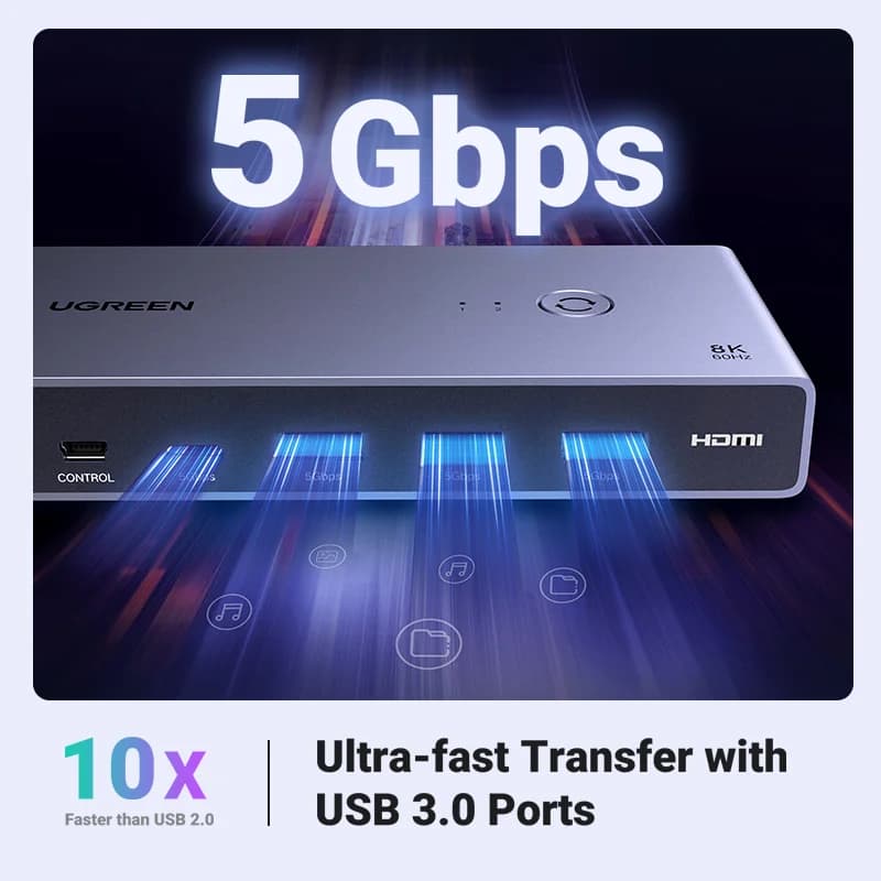 Suis KVM HDMI 8K, 2-in-1 Out, USB 3.0