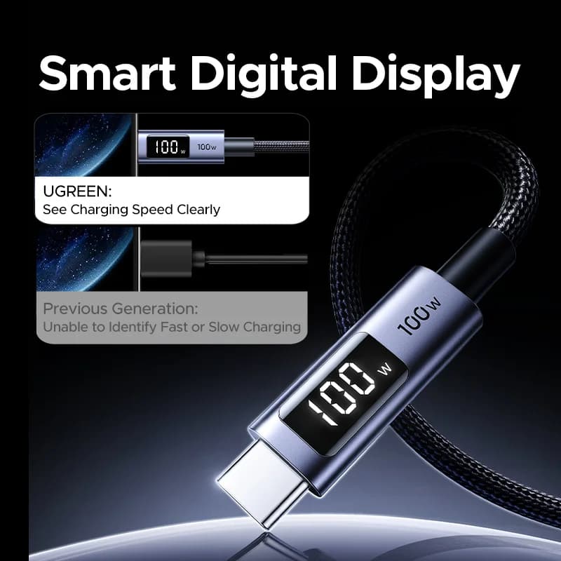 Kabel USB-C ke USB-C, PD 100W dengan Paparan Digital