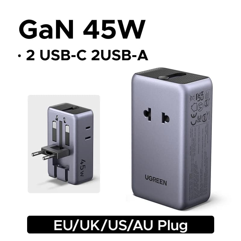 Penyesuai Perjalanan Universal GaN 45W, 4 Port