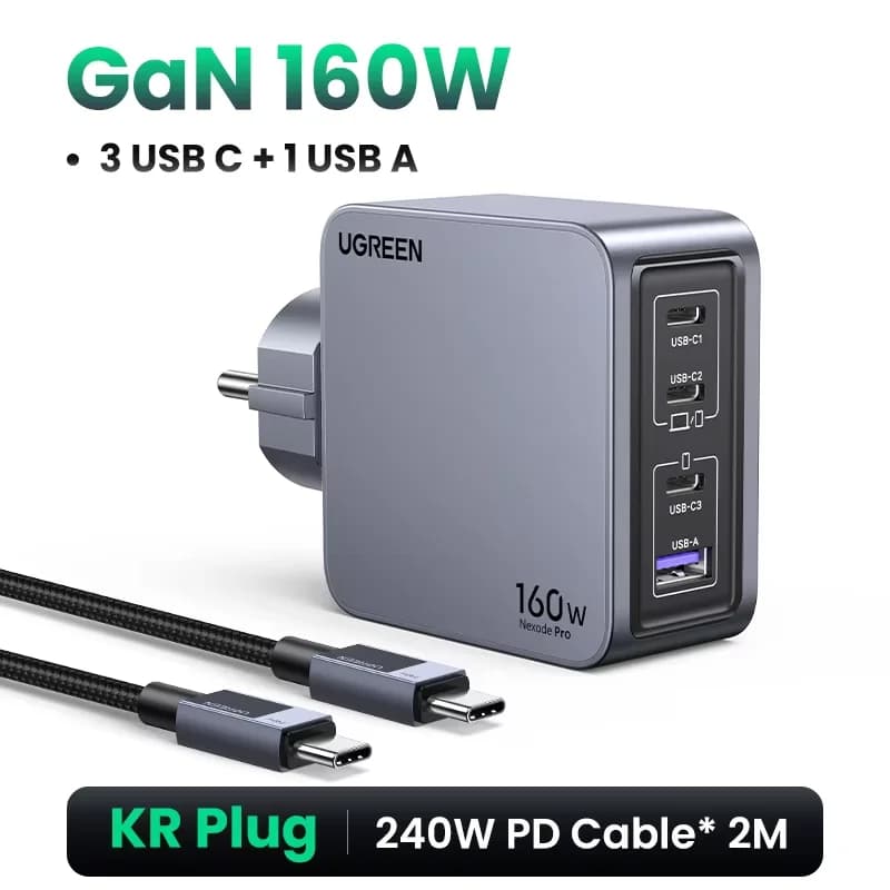 Pengecas Dinding USB-C GaN 160W, PD3.1