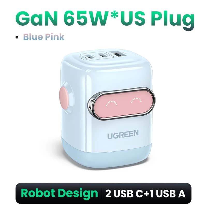 Pengecas Pantas GaN 65W, Reka Bentuk Robot, Palam US