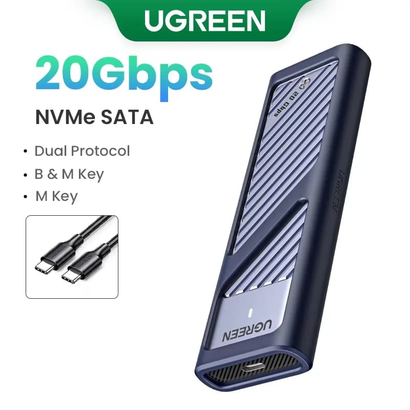 Sarung SSD M.2 NVMe/SATA, USB-C 20Gbps