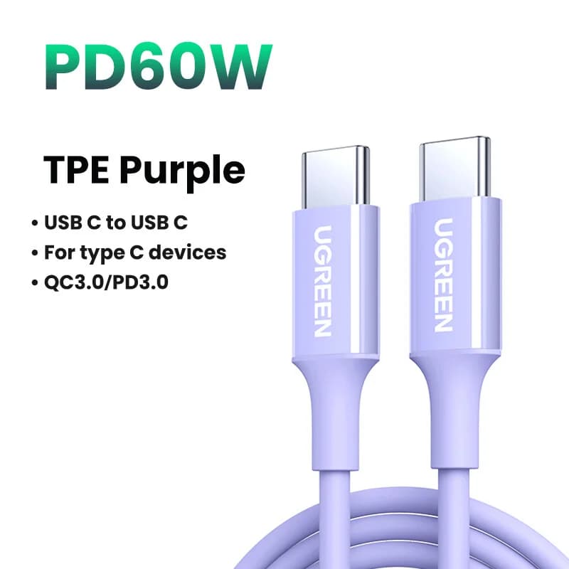 Kabel USB-C ke USB-C, 100W PD, Pelbagai Warna