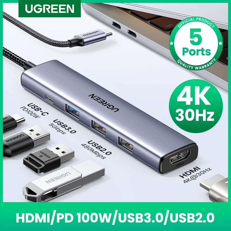 Hub USB-C dengan HDMI 4K, SD/TF, dan PD 100W