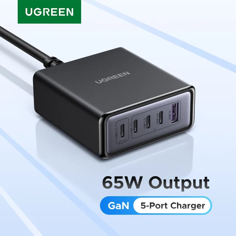 Pengecas Desktop GaN 5-dalam-1 65W-100W dengan PD dan QC