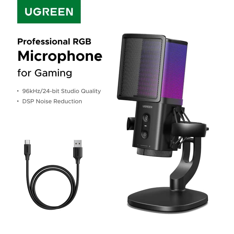 Mikrofon USB dengan Butang Senyap Sentuh dan Pencahayaan RGB