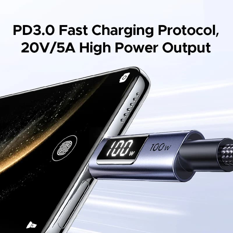 Kabel USB-C ke USB-C, PD 100W dengan Paparan Digital