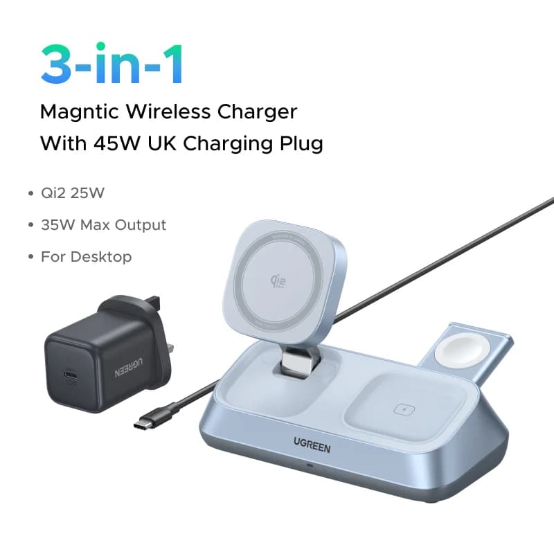 Kedudukan Pengecas Wayarless Magnetik Qi2 3-dalam-1