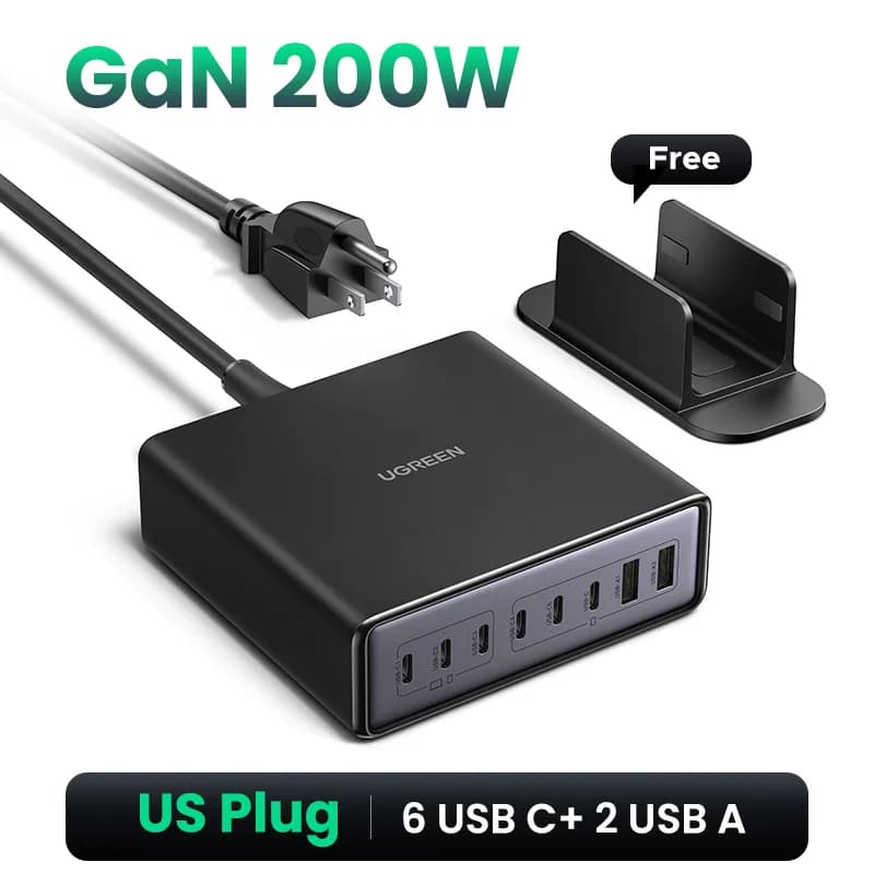 Pengecas Desktop GaN 200W, Palam AS