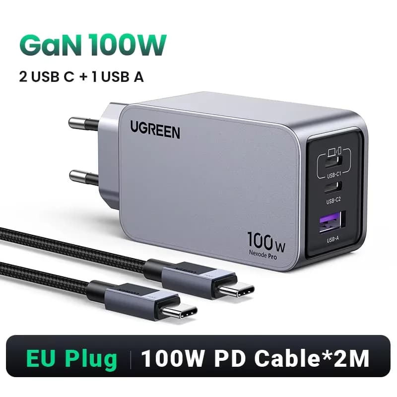 Penyesuai Dinding GaN USB-C 100W, QC4.0