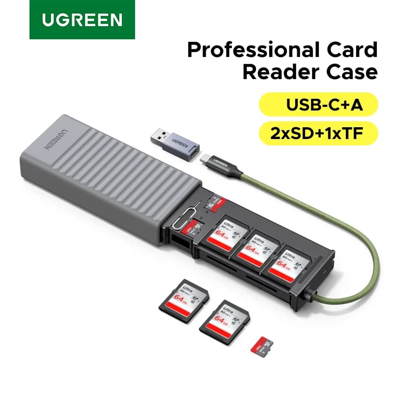 Pembaca Kad SD/TF USB-C 12 Slot dan Sarung