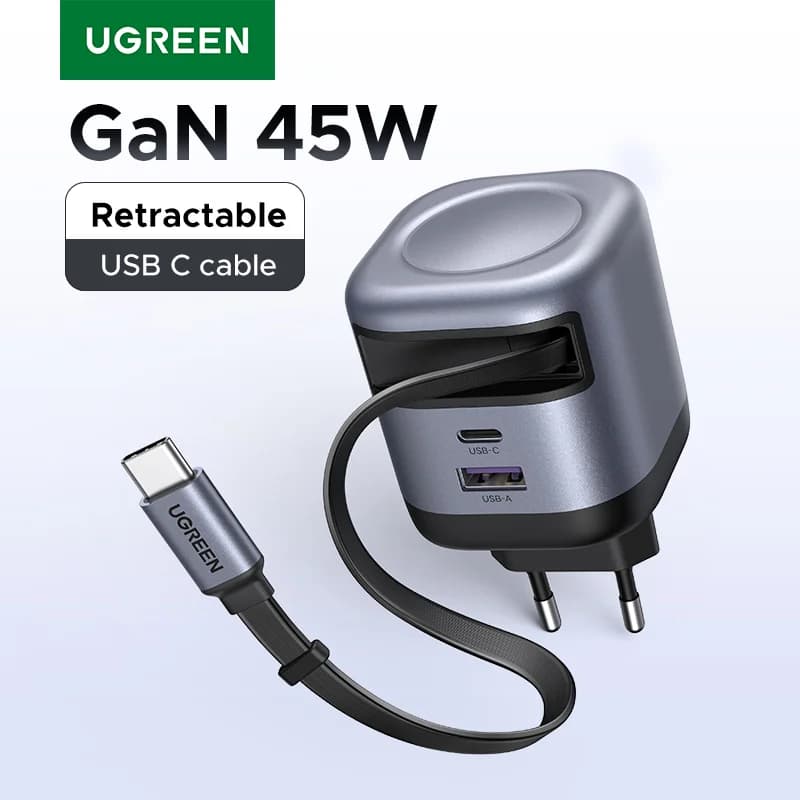 Pengecas USB-C GaN Boleh Tarik Balik 45W