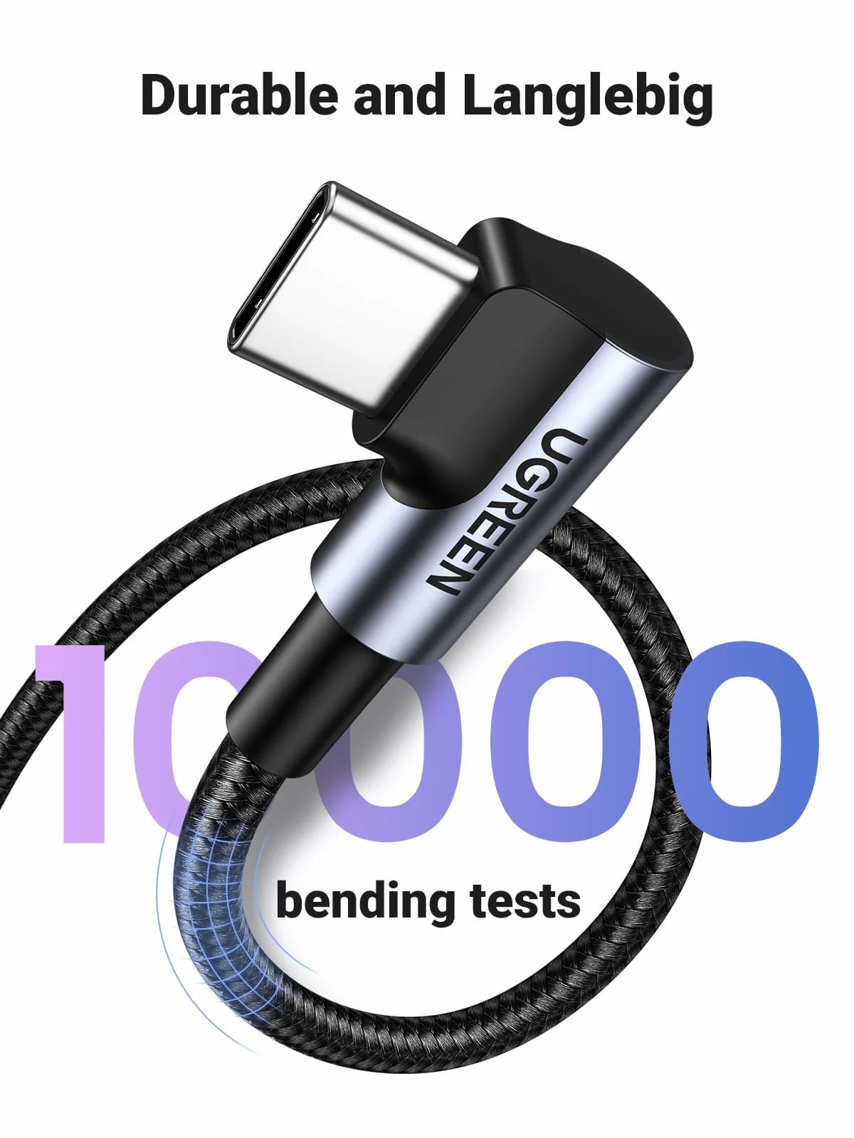 Kabel USB-C ke USB-C Nylon Sudut 90-Darjah