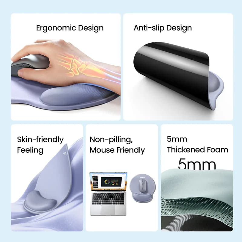 Pad Tetikus Memori Busa Ergonomik dengan Sokongan Pergelangan Tangan
