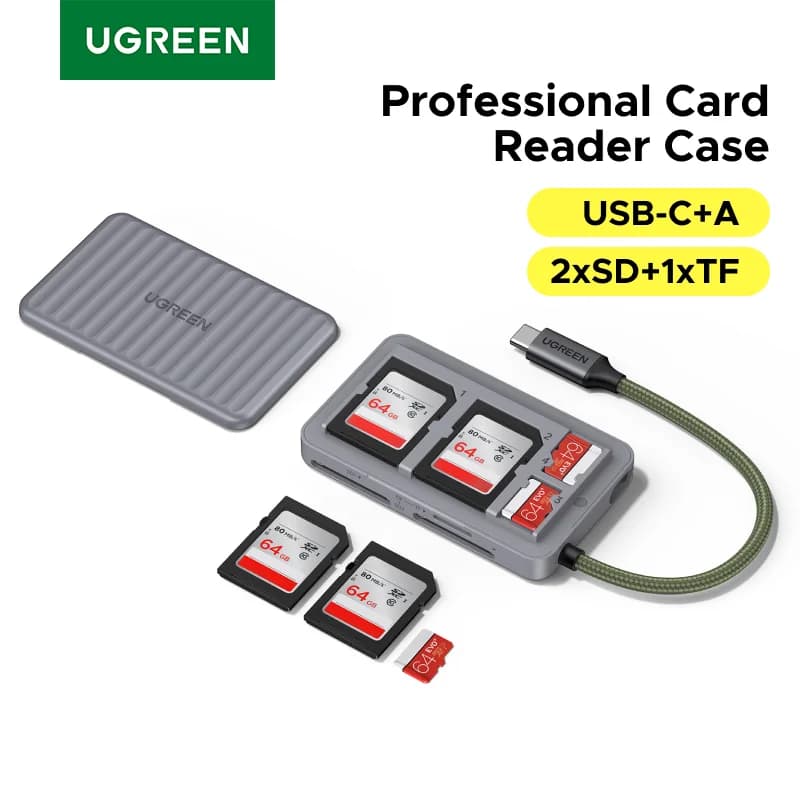 Pembaca Kad SD/TF USB-C dengan Bekas Simpanan