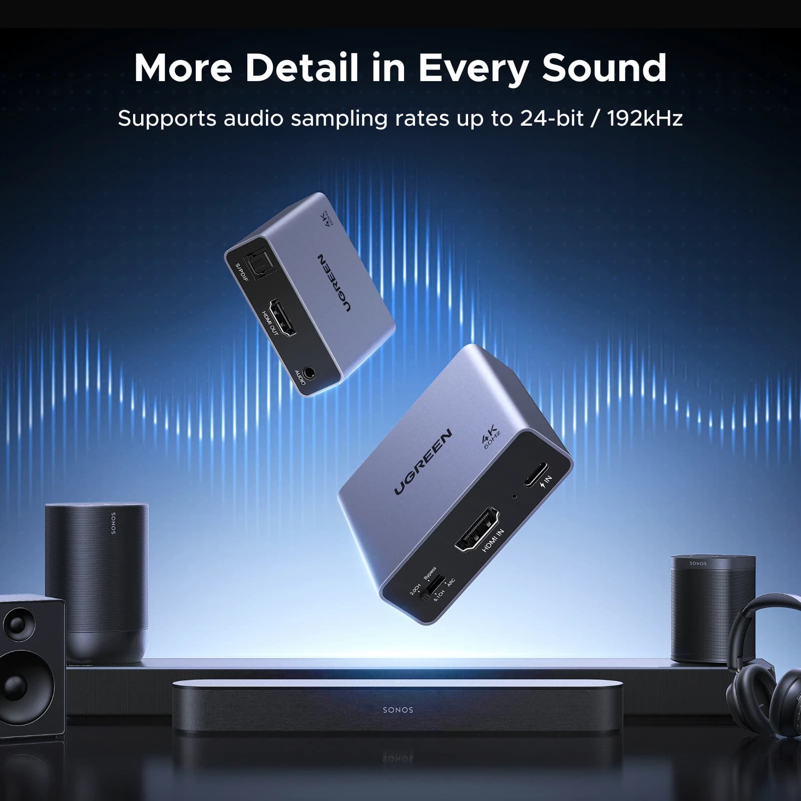 Pengekstrak Audio HDMI 4K 60Hz, Optik dan 3.5mm