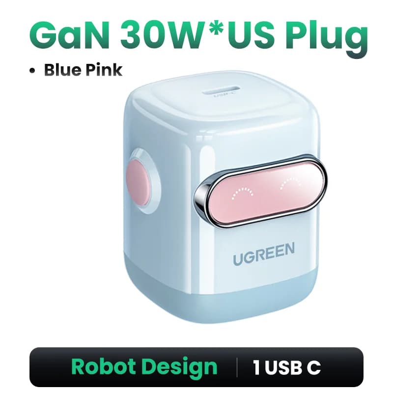 Pengecas Pantas GaN 65W, Reka Bentuk Robot, Palam US