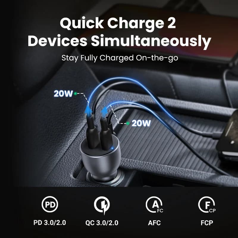 Pengecas Kereta USB 36W Quick Charge 4.0 dengan Type-C