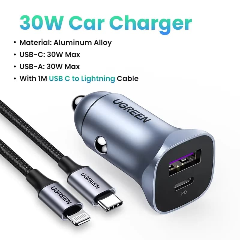 Pengecas Kereta USB-C dengan Quick Charge