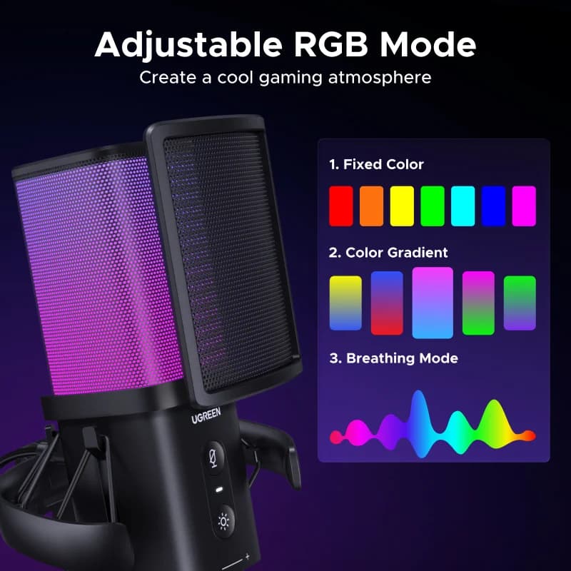 Mikrofon USB dengan Butang Senyap Sentuh dan Pencahayaan RGB