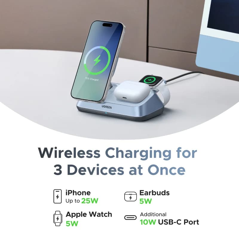 Kedudukan Pengecas Wayarless Magnetik Qi2 3-dalam-1