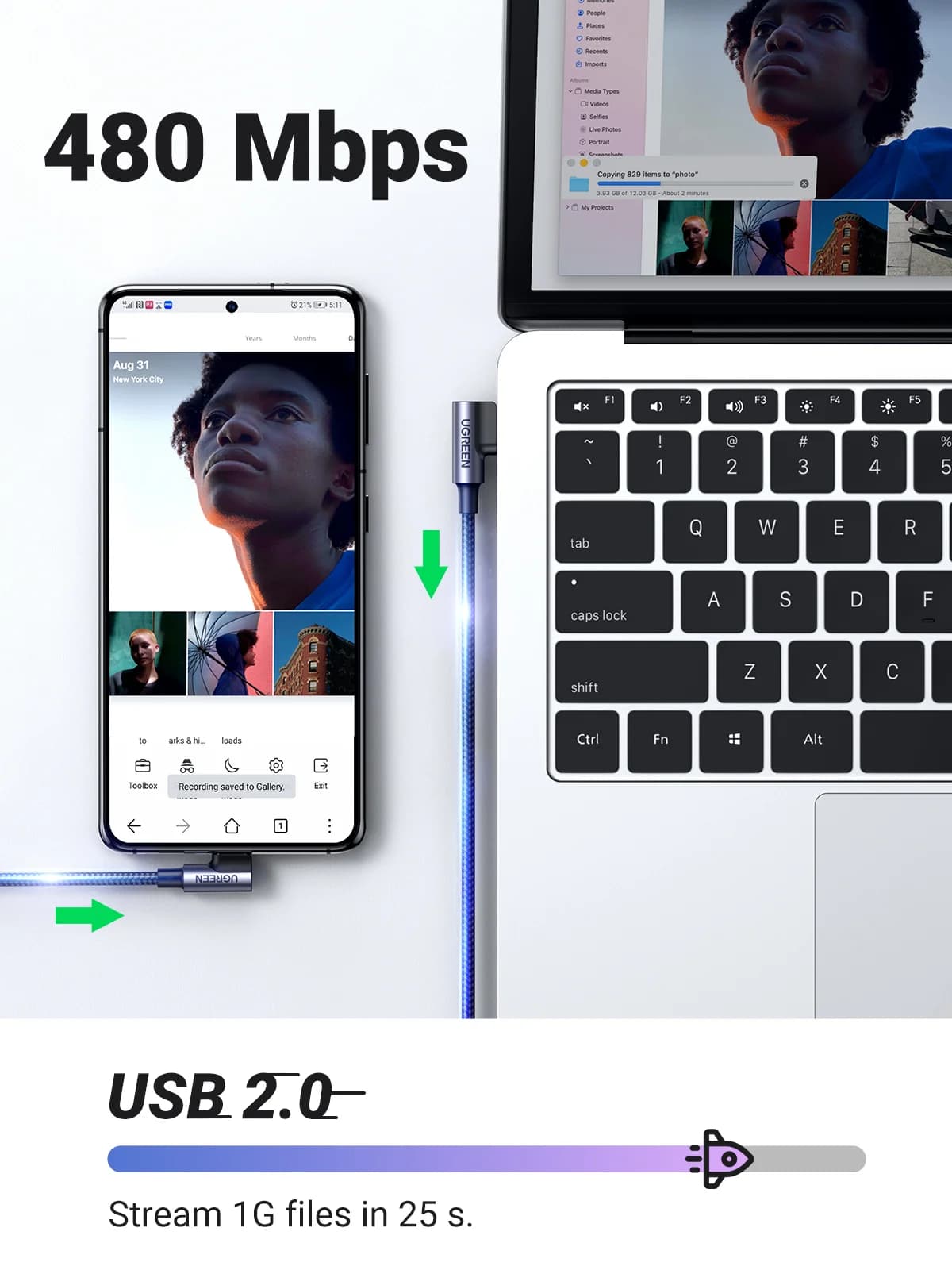 Kabel USB-C ke USB-C Nylon Sudut 90-Darjah