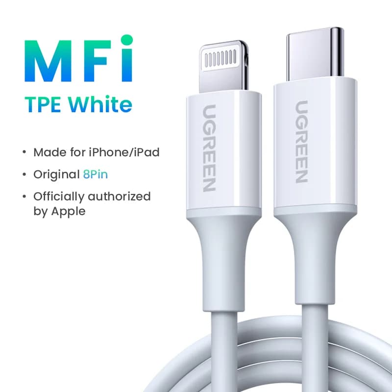 Kabel USB-C ke Lightning MFi, Pengecasan Pantas PD 30W