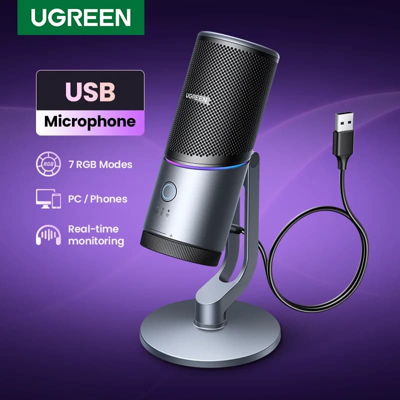 Mikrofon Kondenser USB dengan Pencahayaan RGB