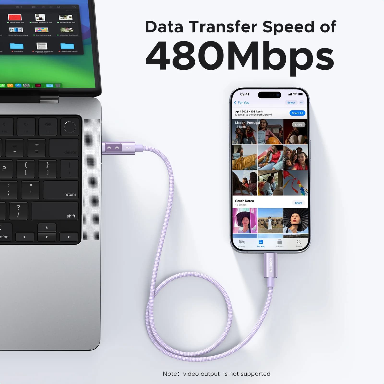 Kabel USB-C ke USB-C, 100W PD, Pelbagai Warna