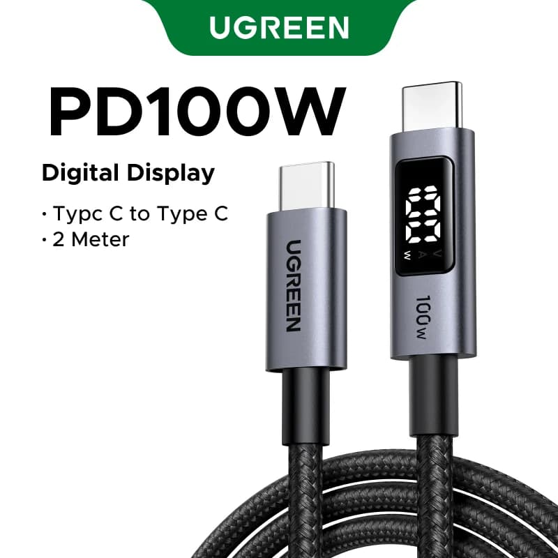Kabel USB-C ke USB-C, PD 100W dengan Paparan Digital