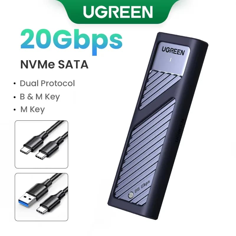 Sarung SSD M.2 NVMe/SATA, USB-C 20Gbps