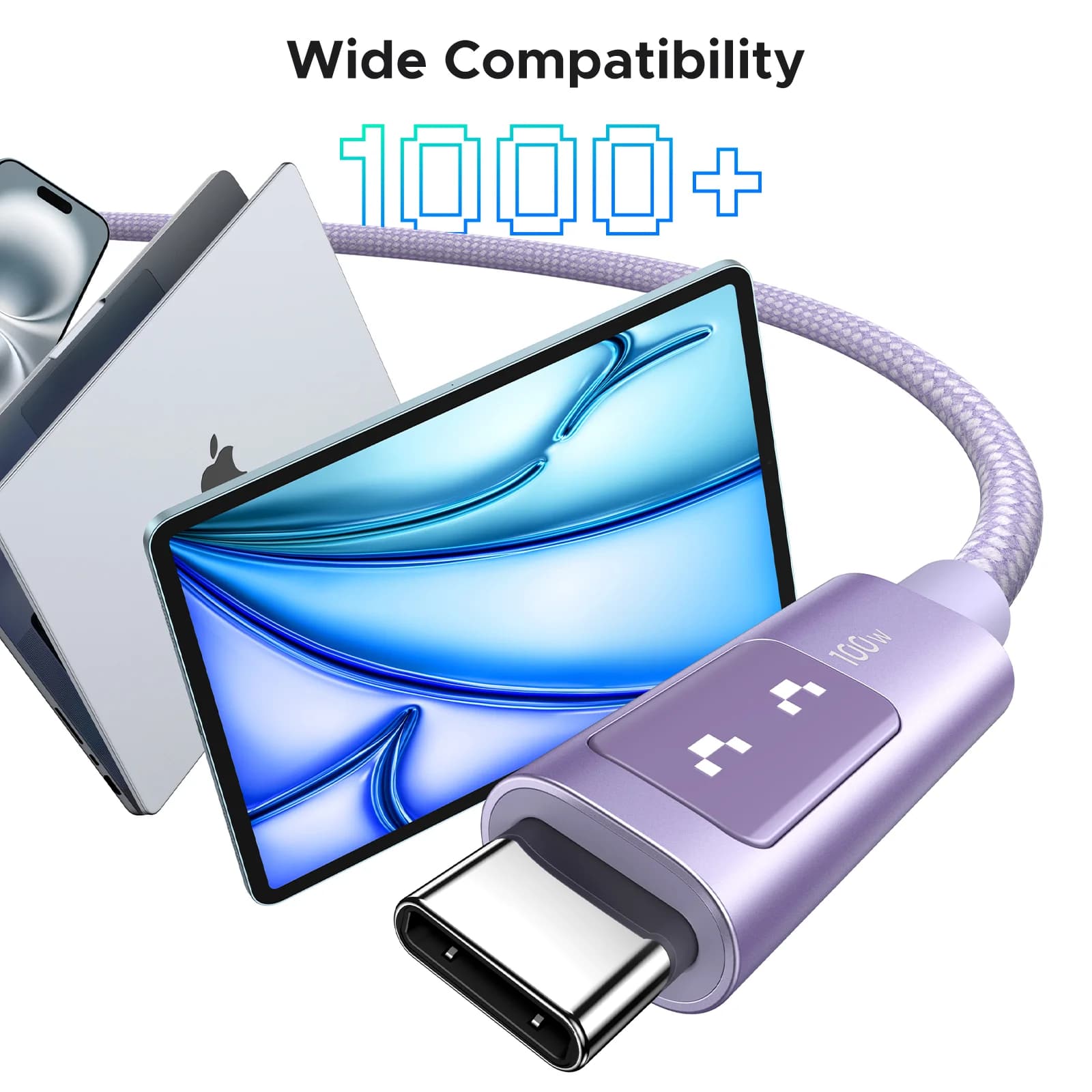 Kabel USB-C ke USB-C, 100W PD, Pelbagai Warna