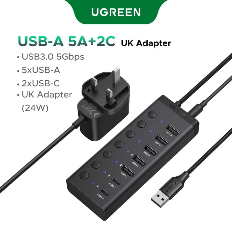Hub USB 3.0 7-Port dengan Penyesuai Kuasa DC