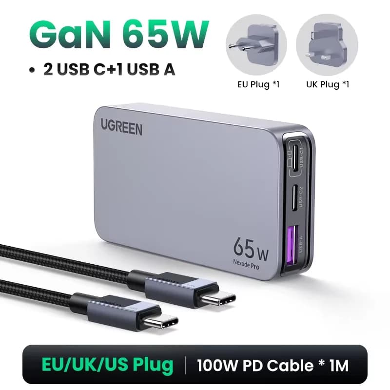Pengecas USB-C GaN 65W dengan Quick Charge 4.0