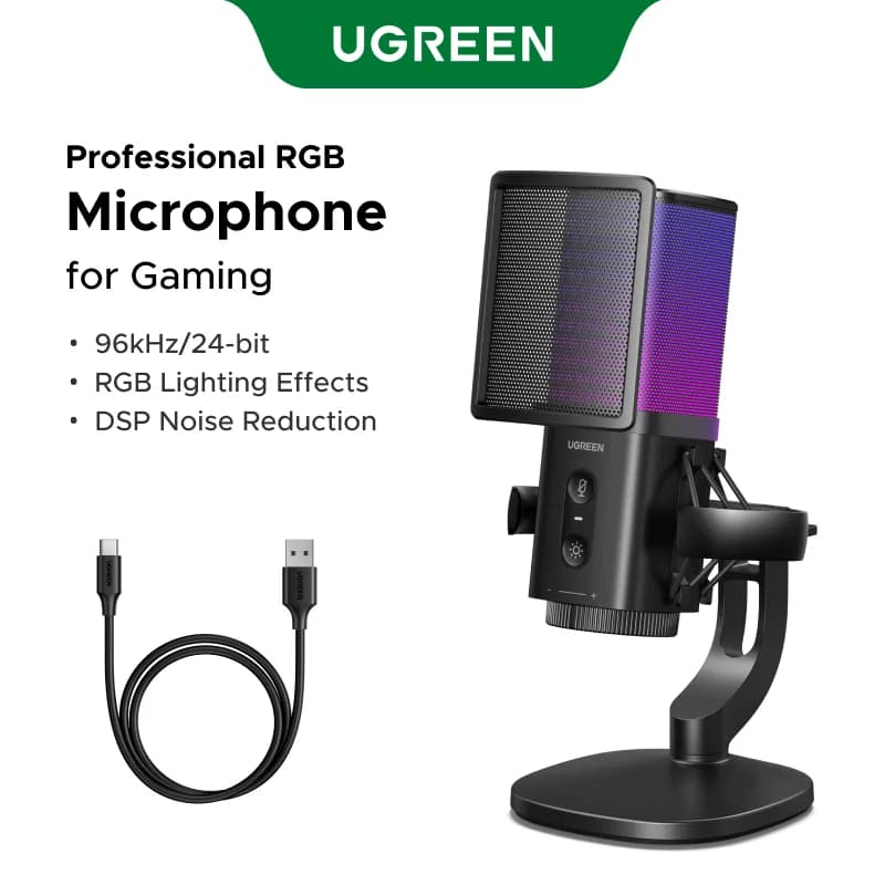 Mikrofon USB dengan Butang Senyap Sentuh dan Pencahayaan RGB