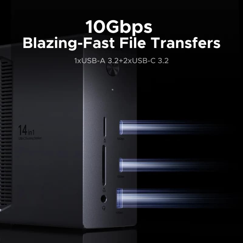 Stesen Docking USB-C 14-dalam-1, Paparan Tiga Skrin, 10Gbps