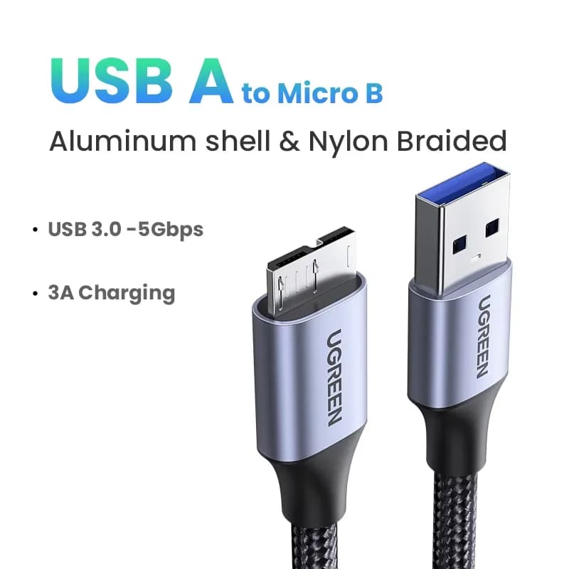 Kabel Data Pengecasan Pantas USB 3.0 Micro-B