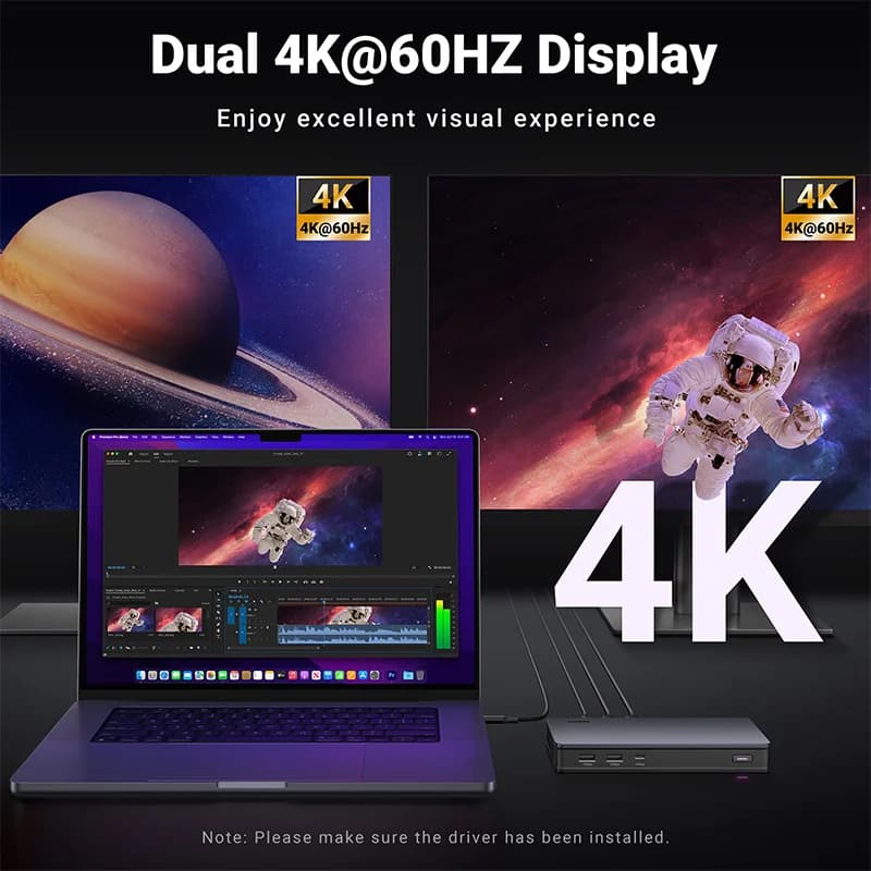 Stesen Dok USB-C 9-dalam-1 dengan Paparan Tiga Skrin