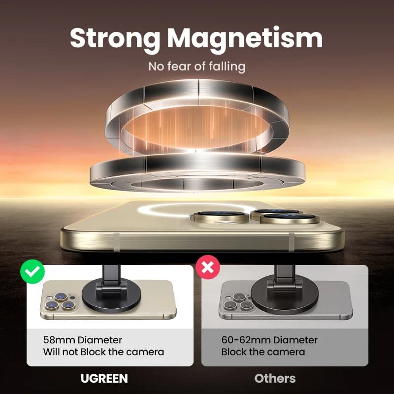 Tapak Telefon Aluminium Magnetik, Putaran 360°