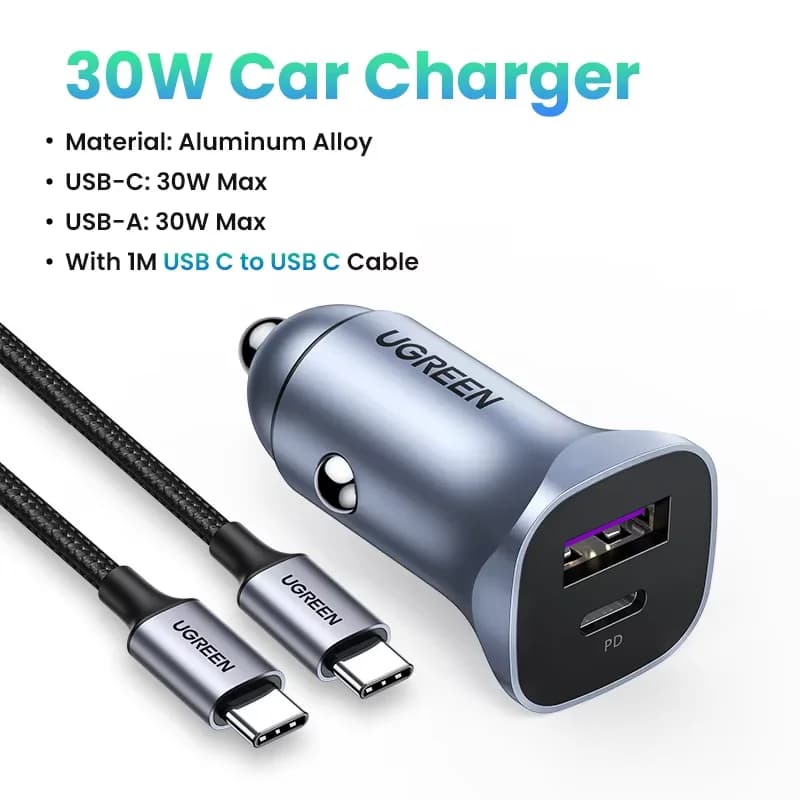 Pengecas Kereta USB-C dengan Quick Charge