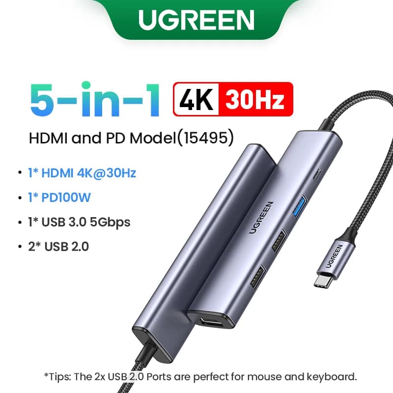 Hub USB-C dengan HDMI 4K, SD/TF, dan PD 100W