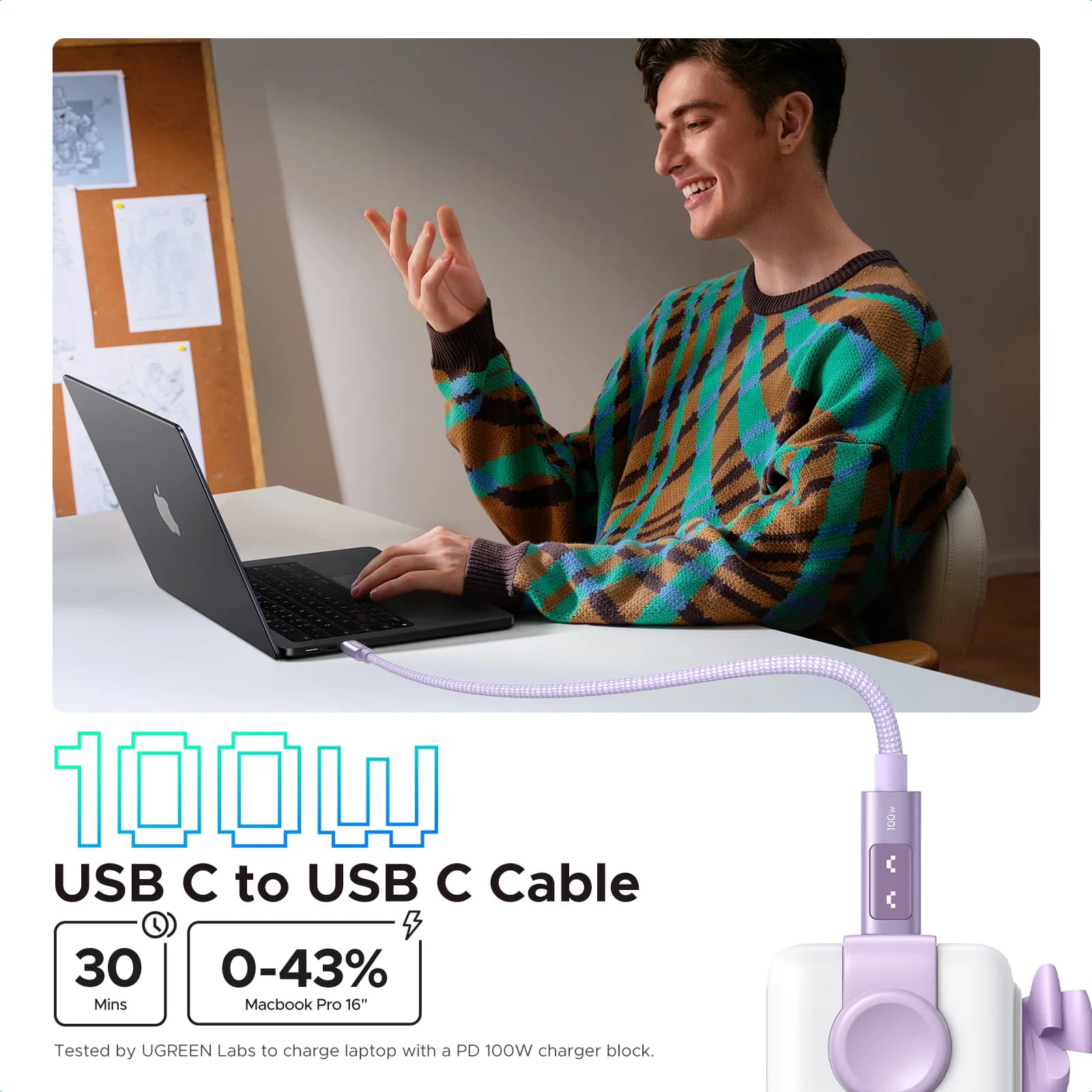 Kabel USB-C ke USB-C, 100W PD, Pelbagai Warna