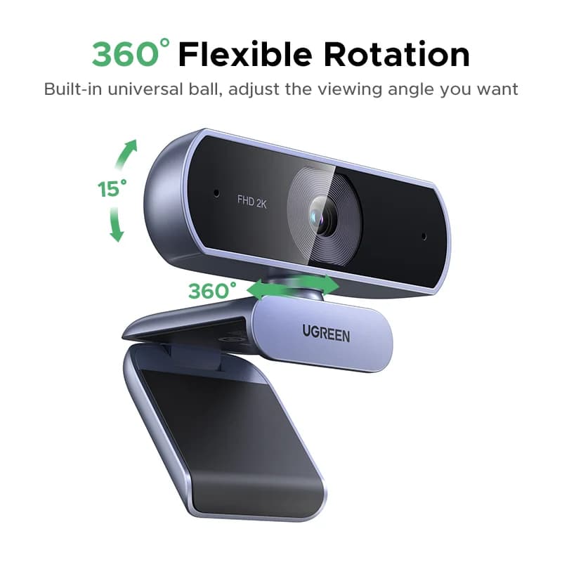 Webcam USB HD 2K dengan Pembetulan Cahaya Auto