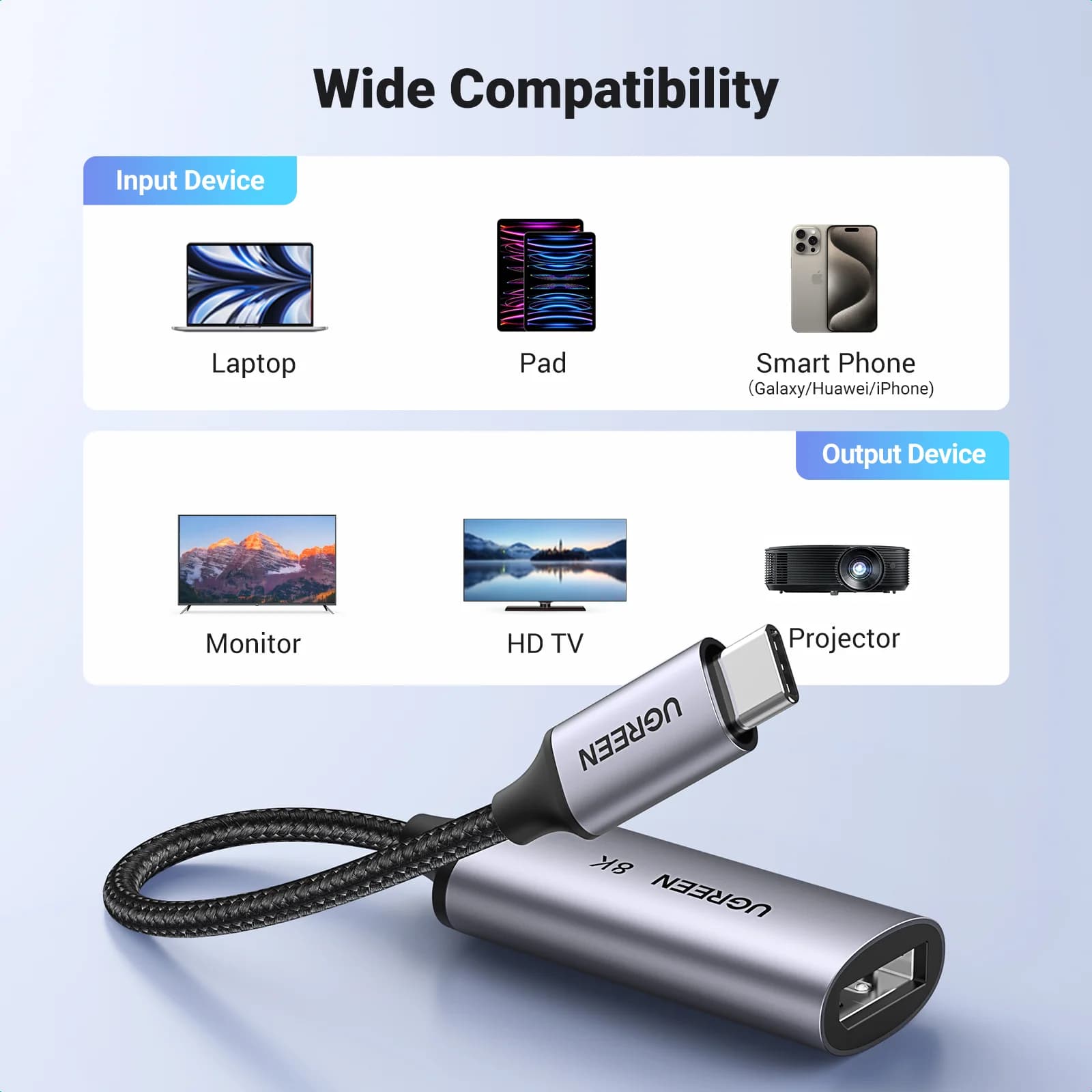 Kabel Penyesuai USB-C ke DisplayPort 1.4 8K