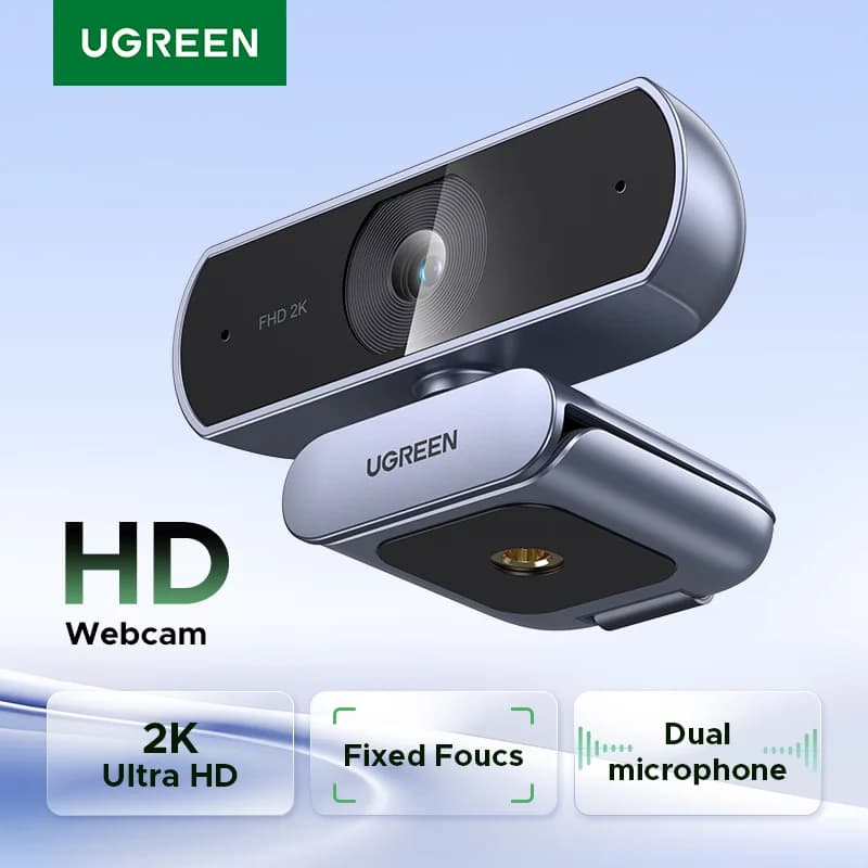 Webcam USB HD 2K dengan Pembetulan Cahaya Auto