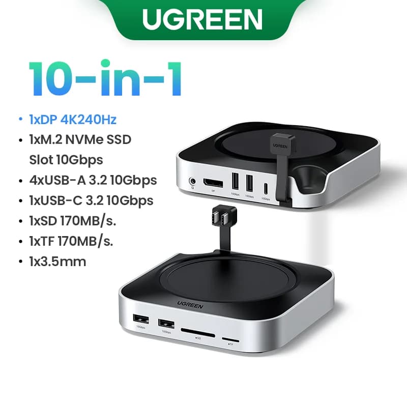 Stesen Dok Mac Mini dengan Slot SSD M.2 dan DP 4K