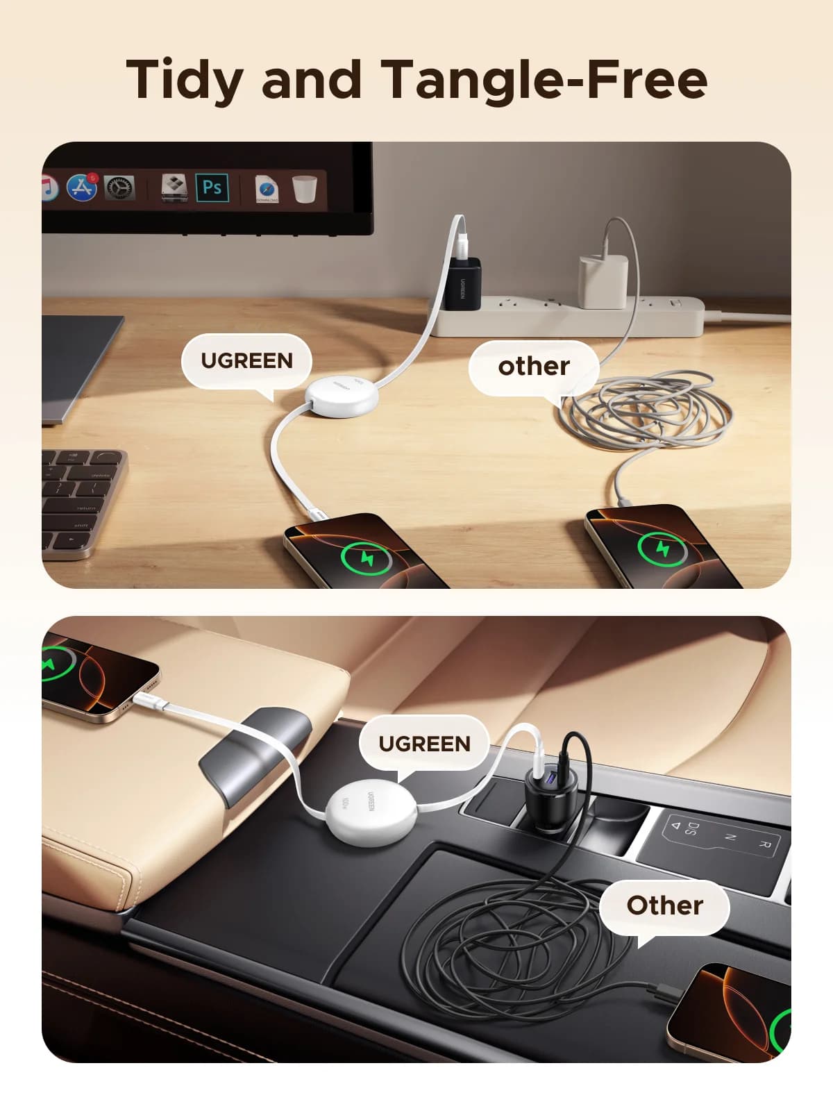 Kabel USB-C ke USB-C Boleh Tarik Balik, PD 100W
