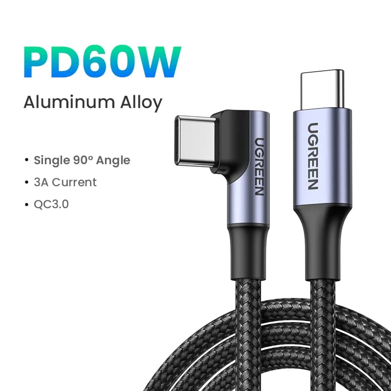 Kabel USB-C Sudut 90-Darjah, PD 100W, Gaming