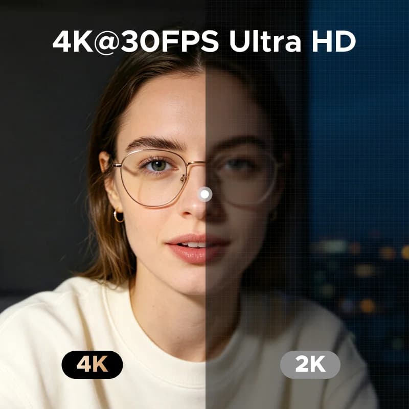 Webcam USB 4K dengan Lampu Ring Sentuh dan Penutup Privasi