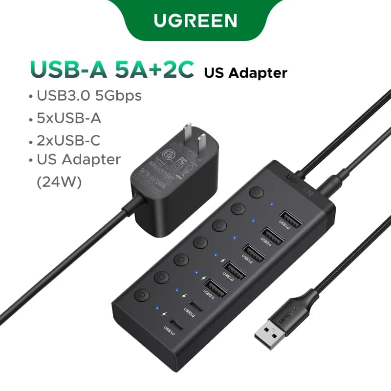 Hub USB 3.0 7-Port dengan Penyesuai Kuasa DC
